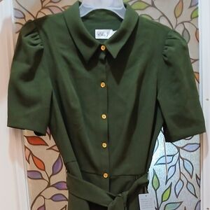 Eliza J Olive Green Dress with Gold Buttons